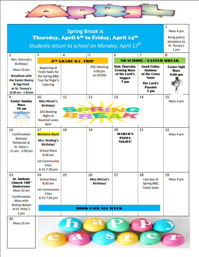 Calendar – St. Anthony of Padua Catholic School & Preschool